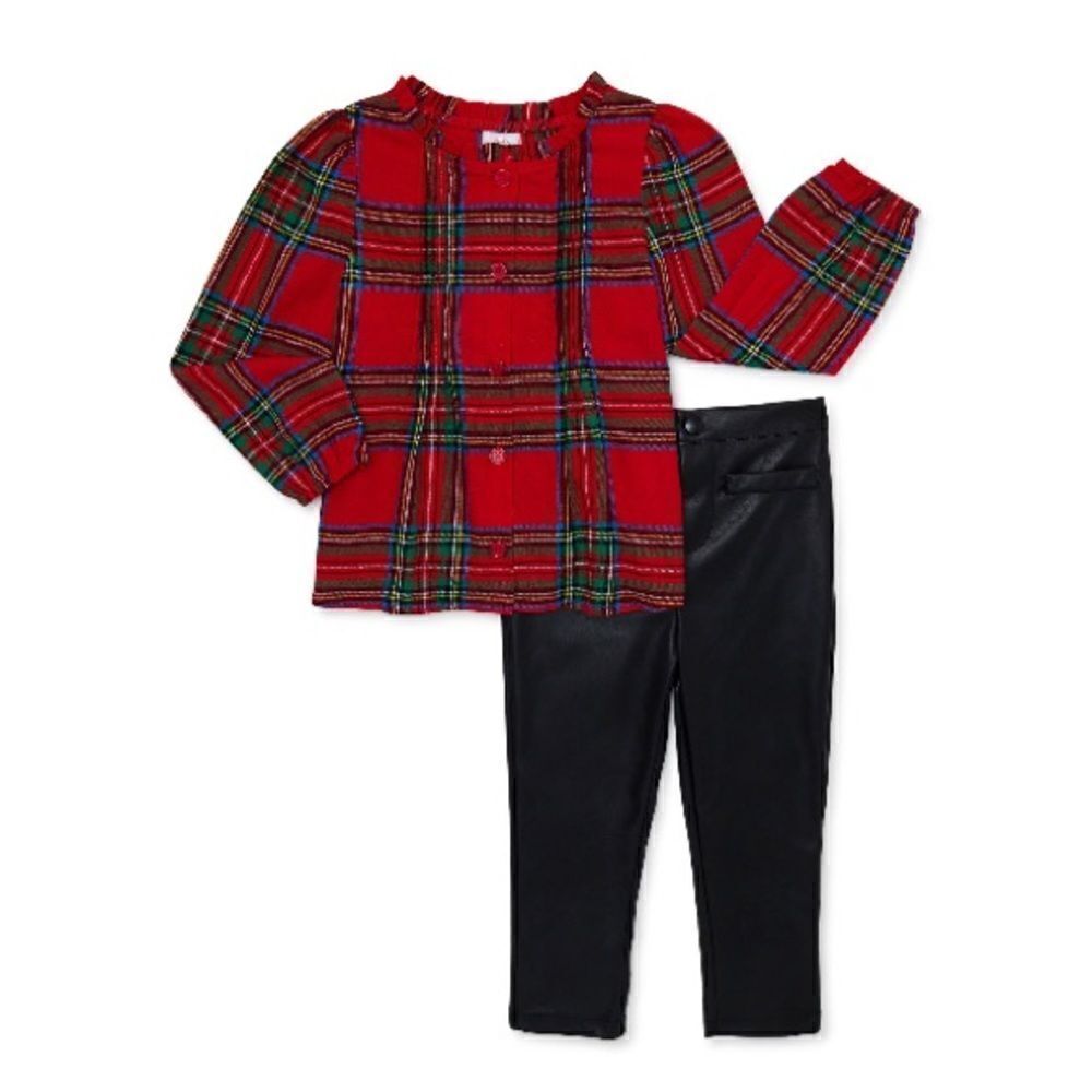 Toddler Girls Long Sleeve Plaid Top Shirt & Pants 2 Piece Set Size 5T